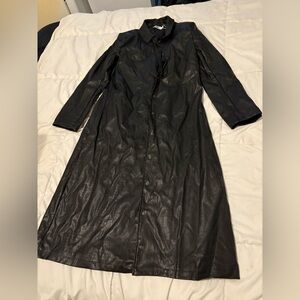 Tiger Mist full length black “snakeskin” trench coat, Size medium